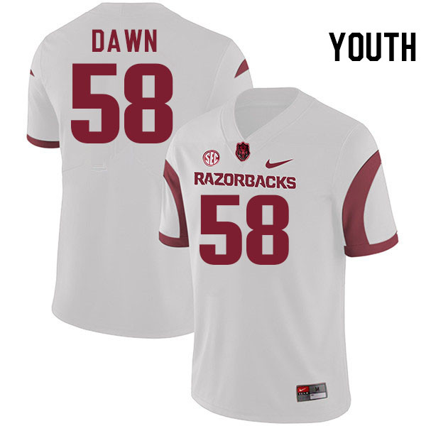 Youth #58 Tim Dawn Arkansas Razorbacks College Football Jerseys Stitched-White